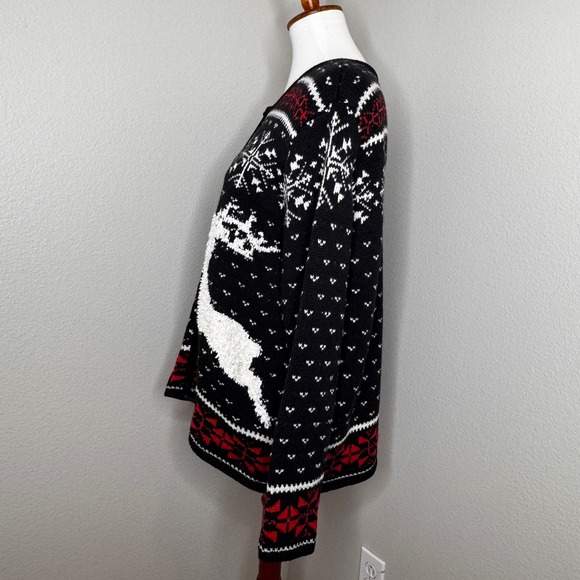 J. JILL Reindeer Christmas Full Zip Cardigan Sweater LG Wool‎ Blend Fair Isle - Picture 4 of 9